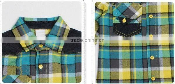 100% cotton fashion long sleeve yarn dyed check shirts for boys with one pocket