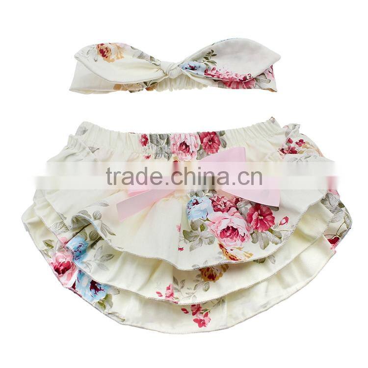 Baby Pink Flower Printed Harem with Headband for Toddler Shorts Pants