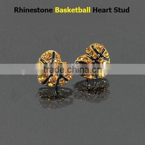 2015 factory price full all sports rhinestone heart stud earrings baseball stud earrings