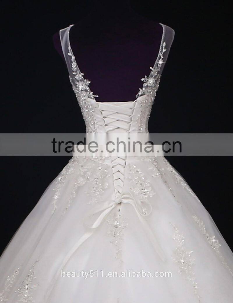 2017 New Style Luxury Beaded Round neck long sleeve Mermaid Lace wedding dress BS42