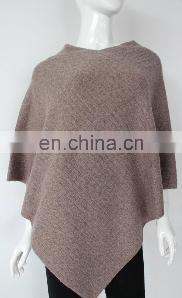 wholesale price luxurious cashmere cable v neck ponchos for women