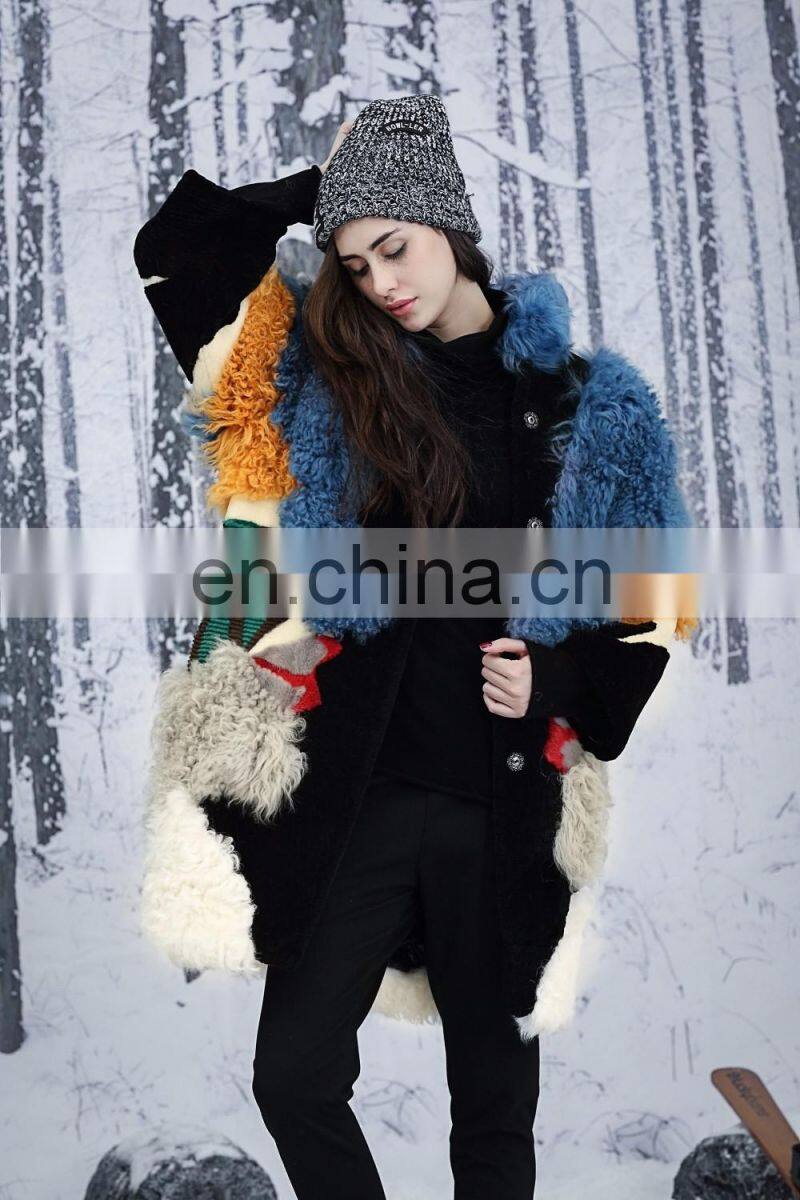 Nifty Style Lamb And Mink Fur Coat Reversible Female Multicolored Mix Different Fur Jacket Real Fur Down Overcoat