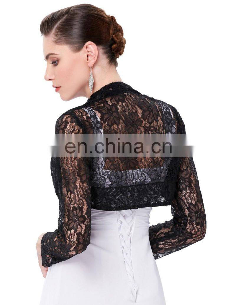 Belle Poque Womens Long Sleeve Cropped Black Lace Shrug Bolero BP000339-1