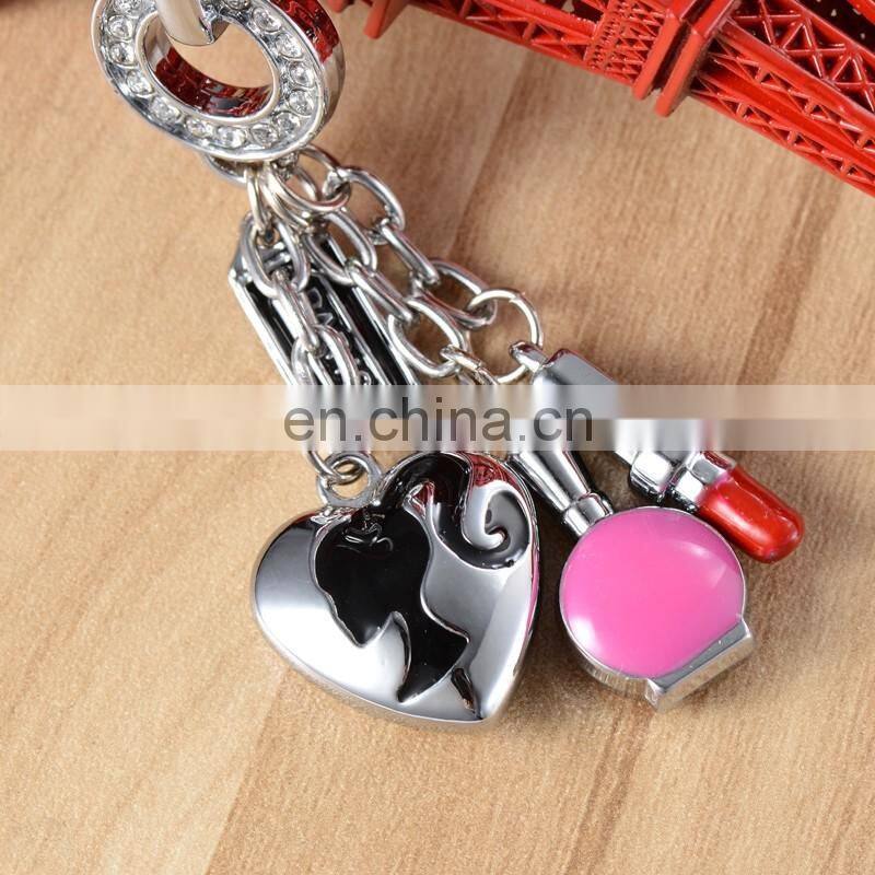 2016 Fashion Custom Metal Red Lipstick Keychain Wholesale Rhinestone Keychain