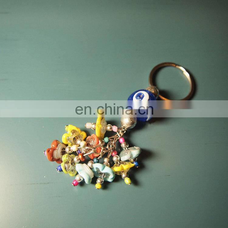 Fashion nice charms key chain with turiksh evil eye key ring in glass beads material