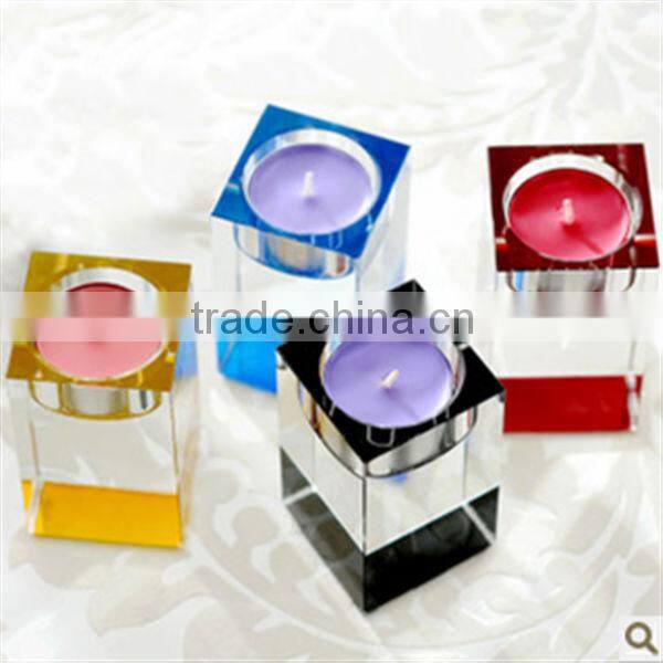square glass candle holder with wax candle jar with painted color