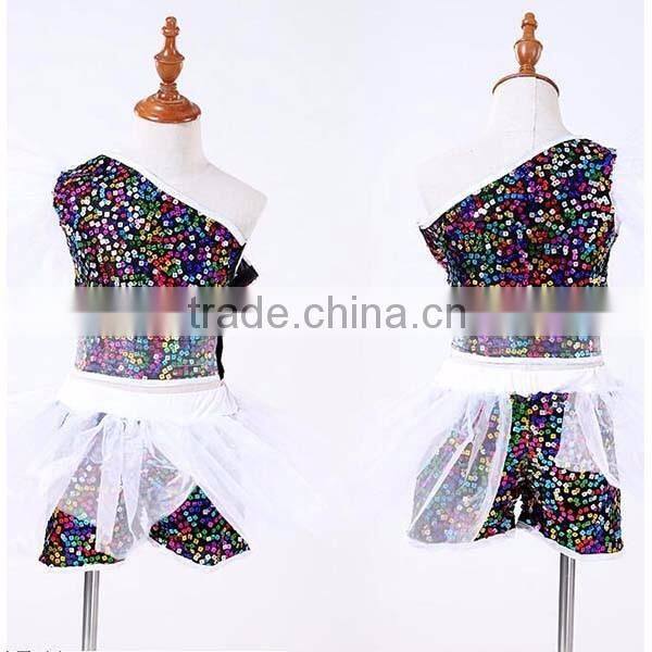 2016 Wholesale colorful Kids Girls Jazz Dance performance Costume fashion sequined Children Performance ballroom dancing dresses
