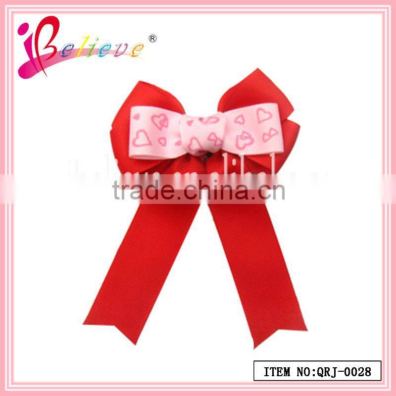 Factory wholesale grosgrain ribbon bow hairgrips cheer leading bows for valentines day (QRJ-0027)