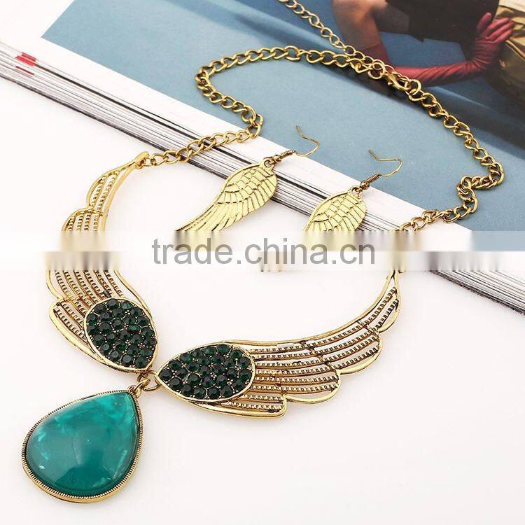 New Fashion Sweetly Angel Wings Water Droplets Gem Diamond Jewelry Set