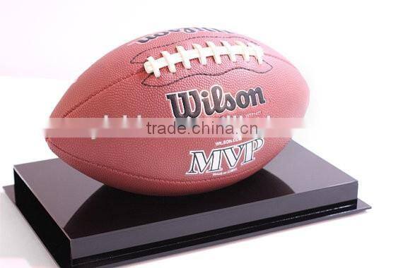 Customized Football display case full size cut out base holds ball 85% UV filtering acrylic memorabilia collectible showcase