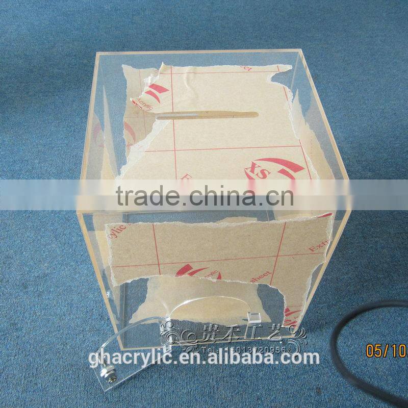 GH-RJ004 Hot sale Clear donation box with Lock ,high polished acrylic donation box