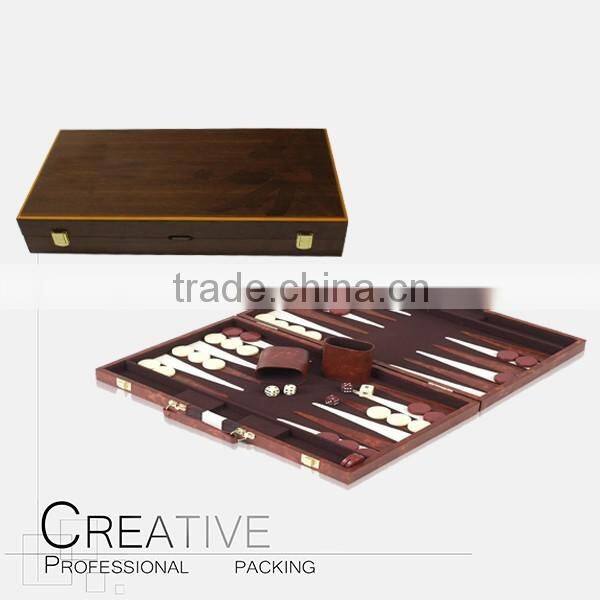 Hand held folding wooden travel backgammon set