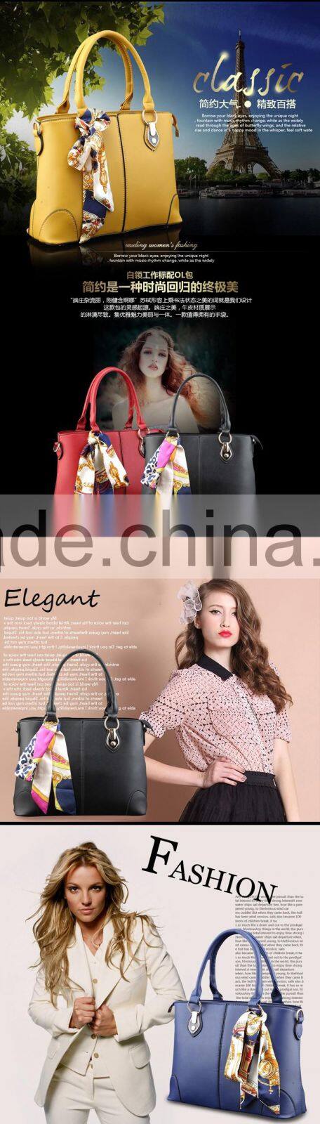 Bostom bag leisure PU handbag with silk bowknot ribbon custom beautiful leather handbag tote bag for lady in guangzhou