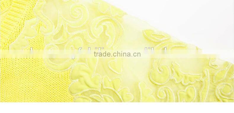 2015 hot sale korean fashion hollow lace bright colored sweater spring