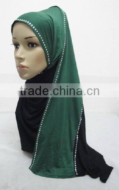 JL045 cotton jersey black with colors combine mulim scarf,muslim hijab