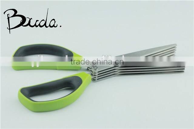 5 blade stainless steel multifunction herb scissor/paper scissors with brush BD-S1623