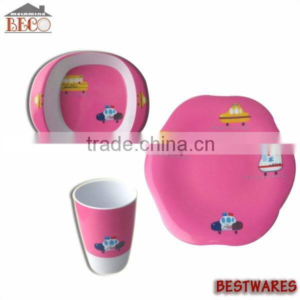 Wholesale anti broken pink kids melamine dinner dish set for children