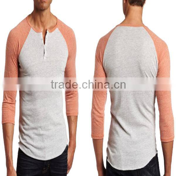 Muscle Polo Neck Two Tone 3/4 Sleeve Raglan T-shirt (YCT-C0297)