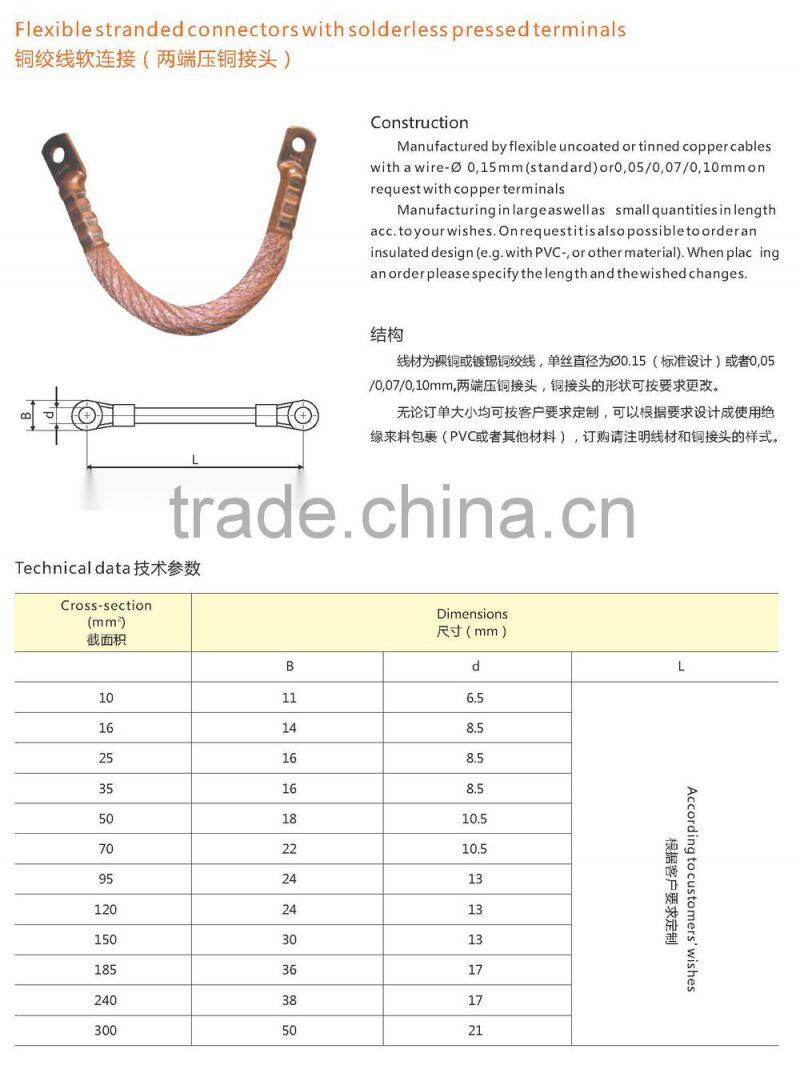 Flexible stranded copper connector with lugs