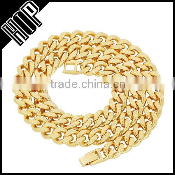 11mm Gold Grooved Cuban Link Curb Chain Necklace