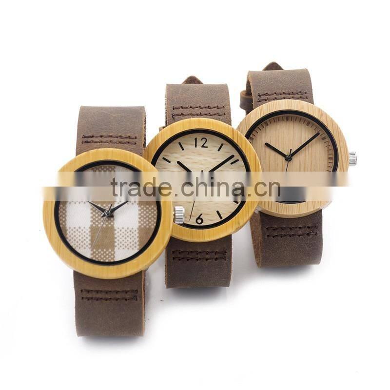 WJ-5353 Japan movement newest special genuine leather strap wood dial unisex watches