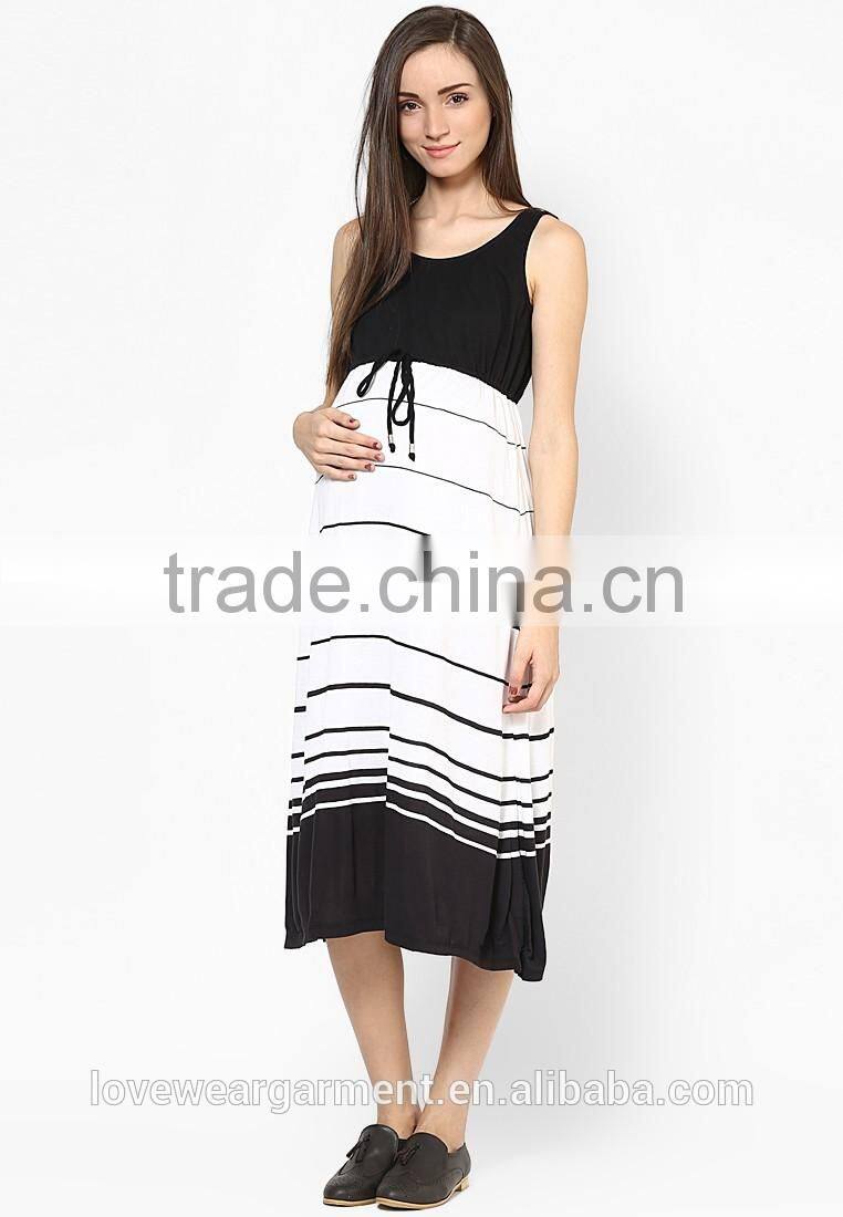 Striped maternity sleeveless maxi dress in wholesale