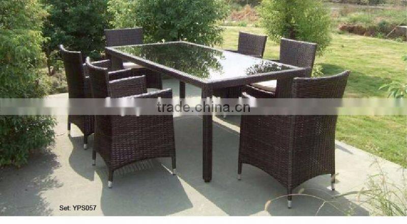outdoor garden leisure rattan wicker glass long table chairs garden set YPS035