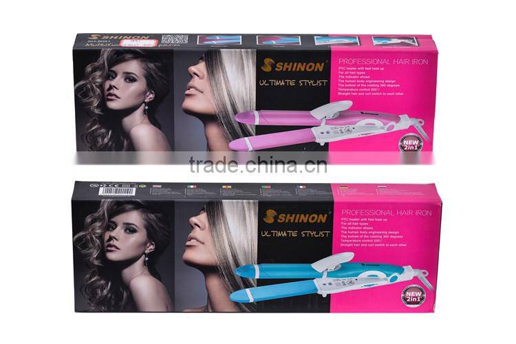 Good quality fashion 2 in 1 multi function hair curlers and hair straighteners
