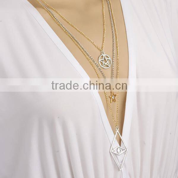 star long multilayers mix gold silver 24k gold necklace