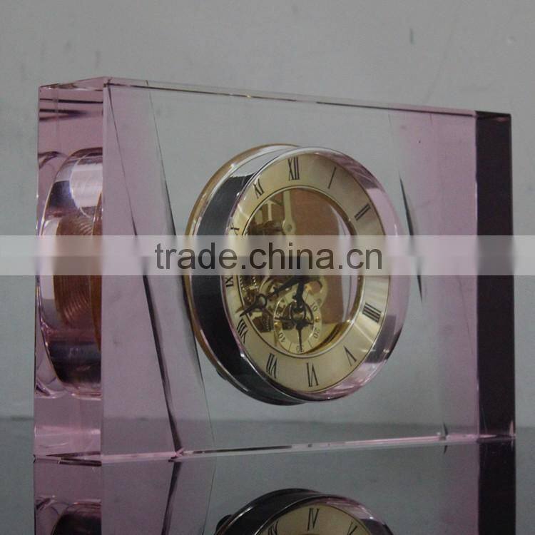 pink clear good quality wholesale crystal desk clock for wedding favor