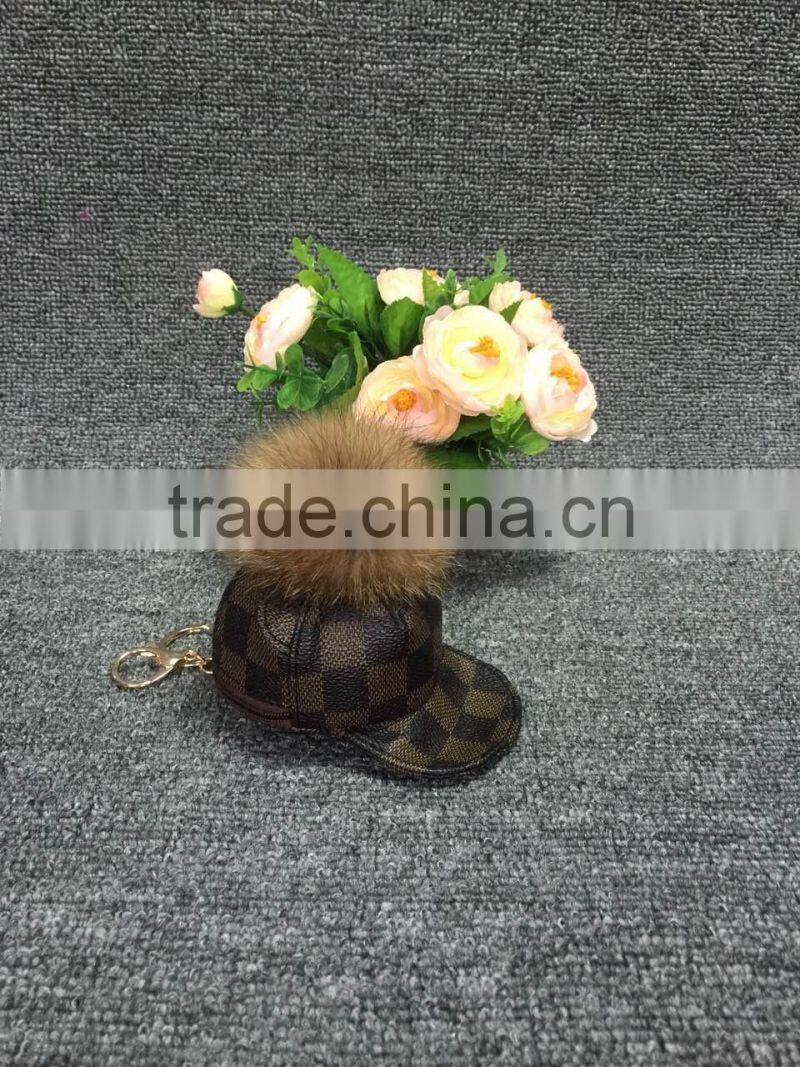 Fashion promotional gifts coin purse with raccoon fur ball keychain