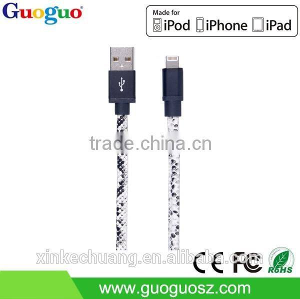 Wholesale promotion C48 connector PU leather braided high tranfer mfi usb cable