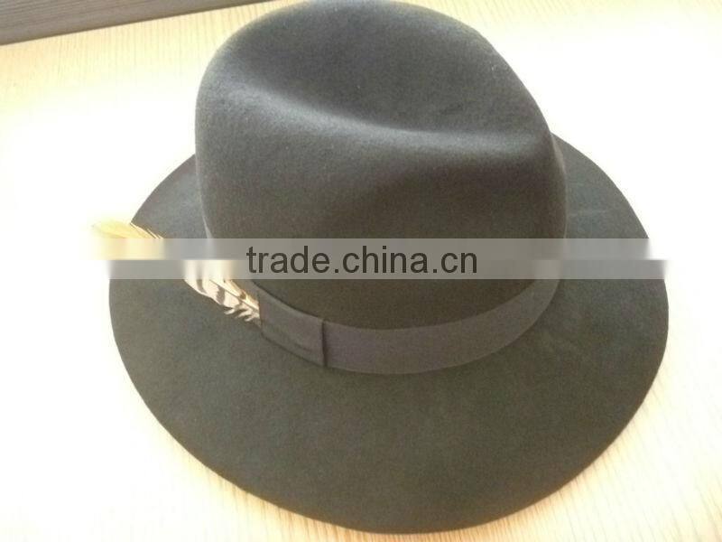 fashion 100% wool ladies' fedora feather hat