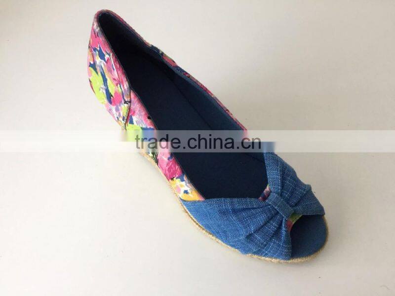 2016 new style fashion shoe denim canvas upper open peep toe style platform high heel lady women sandals espadrilles shoes