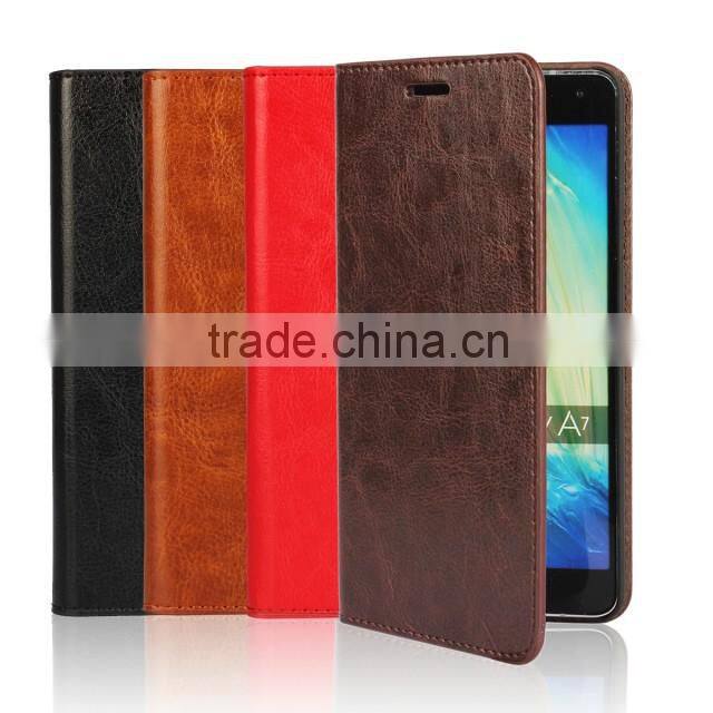 Luxury Mobile Phone Case For Samsung Galaxy A7 Leather Crazy Horse grain premium leather wallet Flip Holder Cover Case