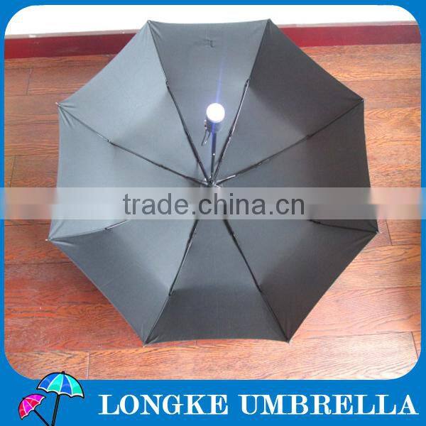 3 fold black umbrella with torch handle/LED light umbrella