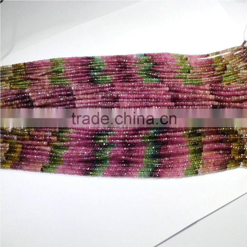 Natural Multi Tourmaline Roundel Faceted Beads Lines
