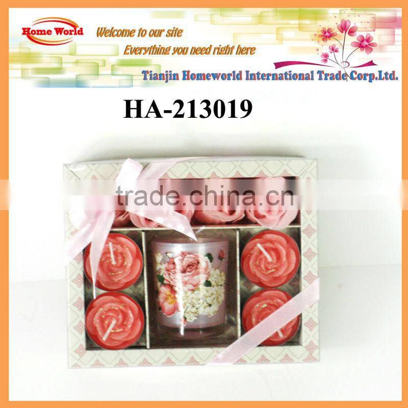 rose shaped candles with decal floral candle holder gift set