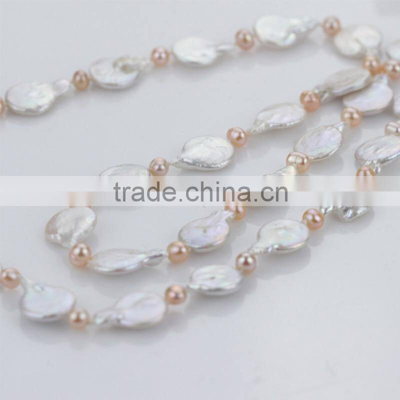60inches design coin and potato new fashion high quality jewel long pearl necklace