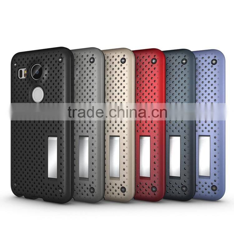 Cell Phone Accessories Dual Layer Kickstand Mesh Cover Case for Nexus X5