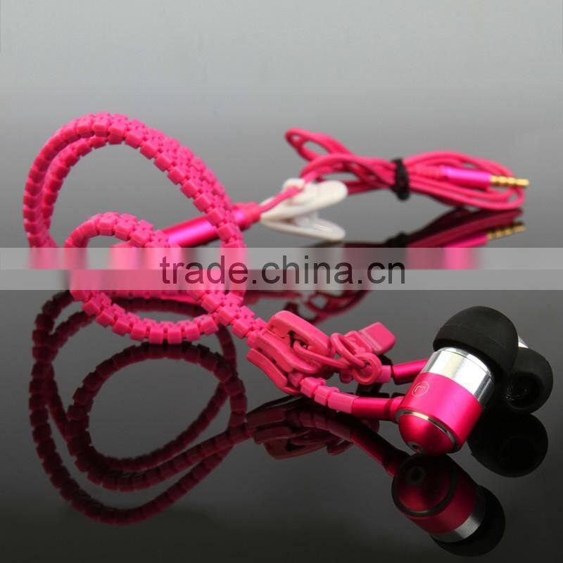 zipper stype glow in the dark metal earphone with microphone