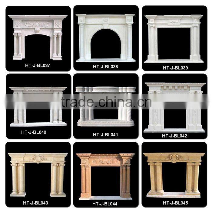 Hand Carved Marble Stone Fireplace Mantel With Statue Carved