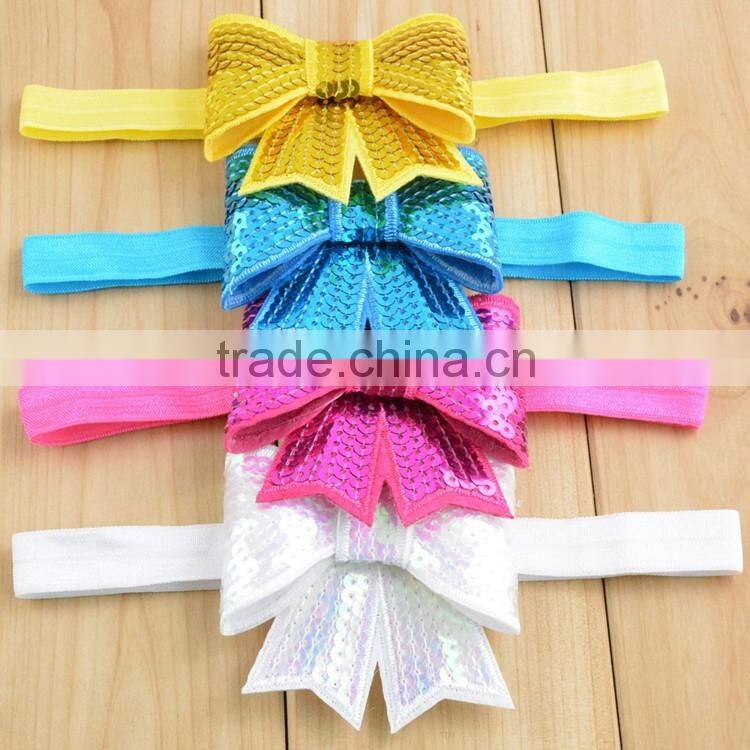 Girls sequins bow hairband for hair dress bling cheerleader sequin hair bow school girls bow hair