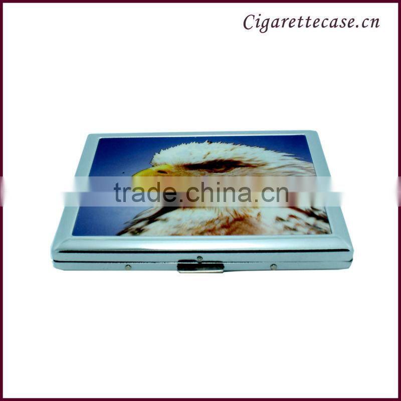 fancy design Metal chormed cigarette case with sticker logo stainless cigarette case with clip
