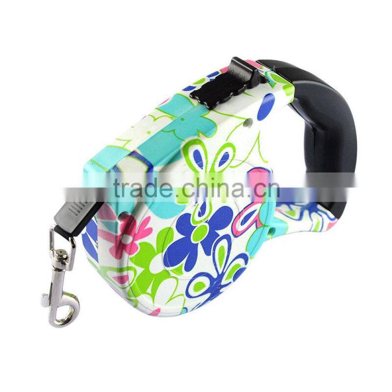 Colorful Stripes Pattern Retractable Pet Dog Leash Strap with Control Button