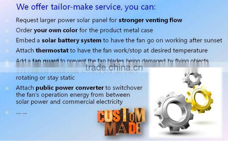 Smart Home Solar Roof Ventilating Fan, 14 inch fan blade 15 watt solar panel