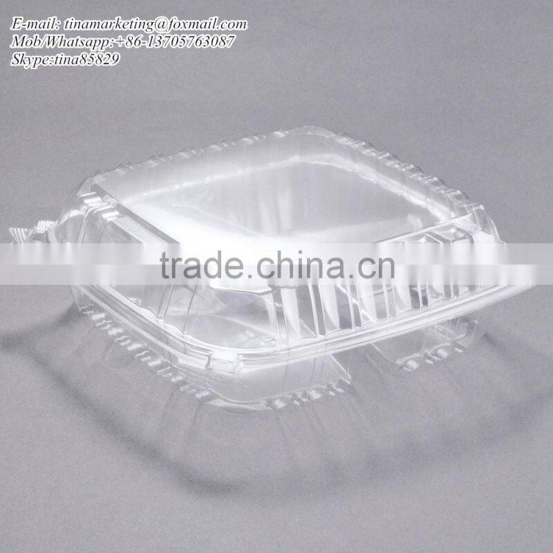 Clear Hinged BOPS Plastic Food Service Box Multi Compartment Clamshell Food Container