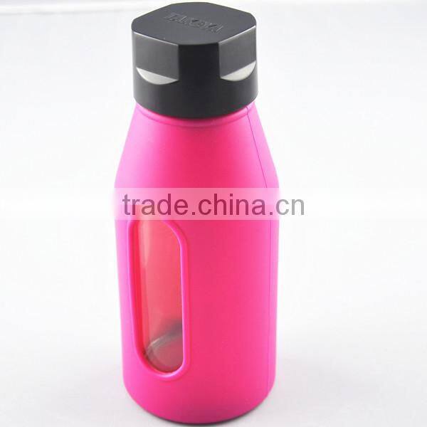 See- through window glass water bottle with silicon gel protective sleeve