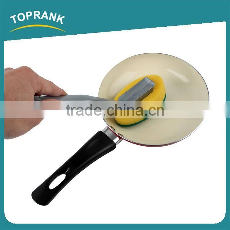 Toprank Wholesale Strong Decontaminating Kitchen Cleaning Sponge Scourer Round Green Scouring Pad Sponge With Handle