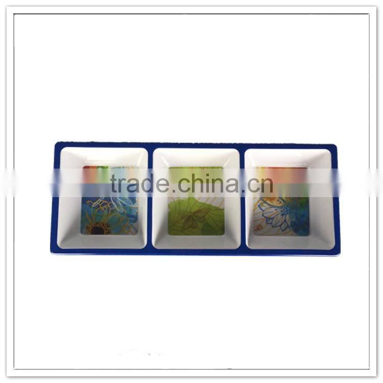 Cold dish serving ware, 3 section divided melamine snack dish